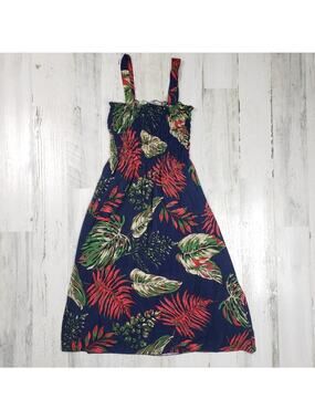 NWT Ace Fashions Navy Blue tropical Smocked Sundress Women’s Size Medium